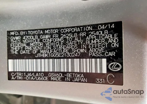 2014 Lexus Es 350 from USA, damaged, VIN JTHBK1GG5E2130247